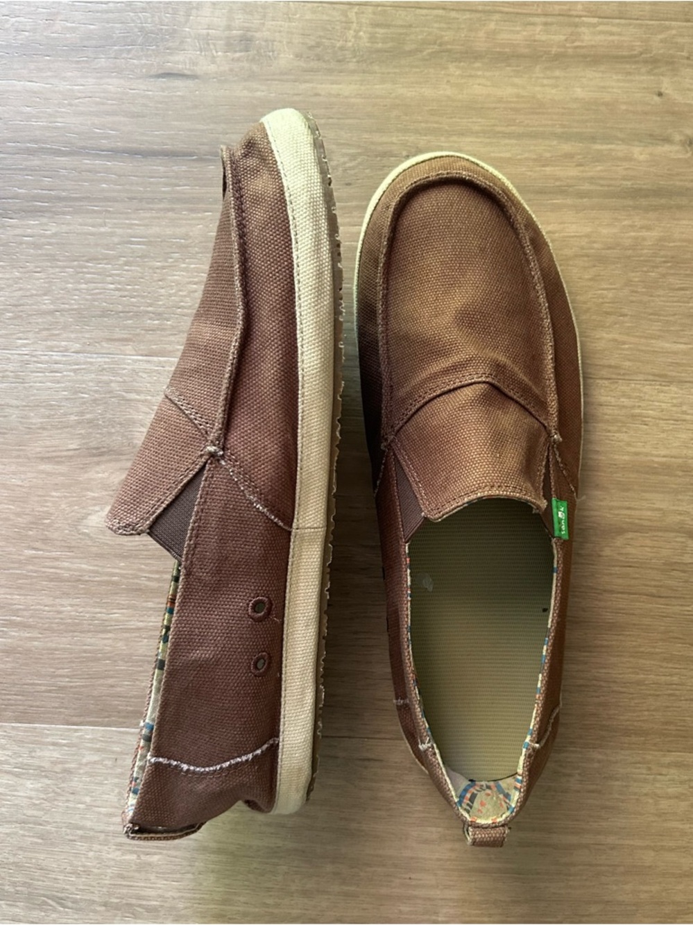 Sanuk Men's Brown Canvas Slip-On Loafers Size 13